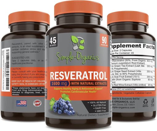 Simple Organics Resveratrol + (1,600 mg) - 90 veggie caps