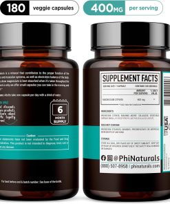 PhiNatural Magnesium Citrate (400 mg) - 180 veggie capsules