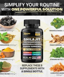 Zoyava Shilajit Ashwagandha Panax Ginseng (15,250 mg) - 60 veggie capsules