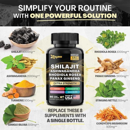 Zoyava Shilajit Ashwagandha Panax Ginseng (15,250 mg) - 60 veggie capsules