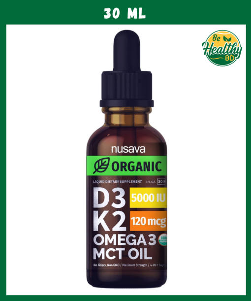 Nusava Organic D3 (5,000 IU) K2 (120 mcg) Omega 3 MCT Oil - 30 ml