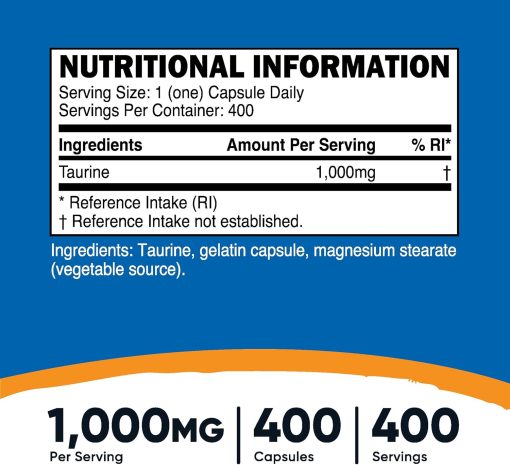 Nutricost Taurine (1,000 mg) - 400 capsules
