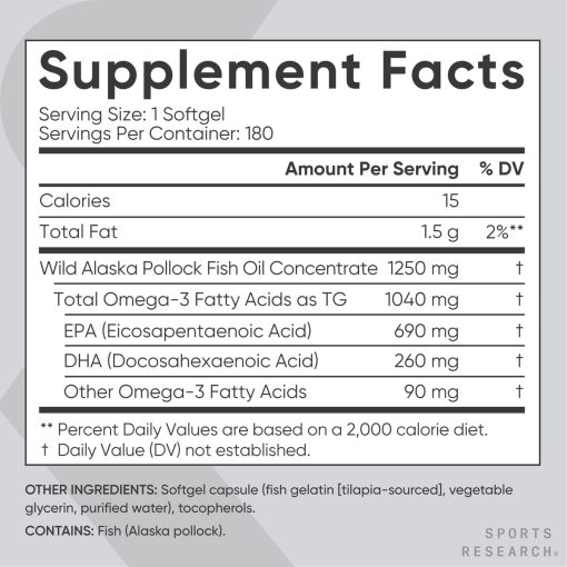 Sports Research Omega-3 Fish oil (1,250 mg) Triple Strength - 150 softgels