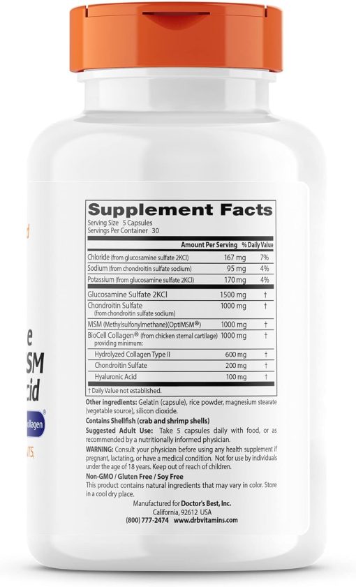 Doctor's Best Glucosamine Chondoitin MSM + Hyaluronic Acid - 150 veggie capsules