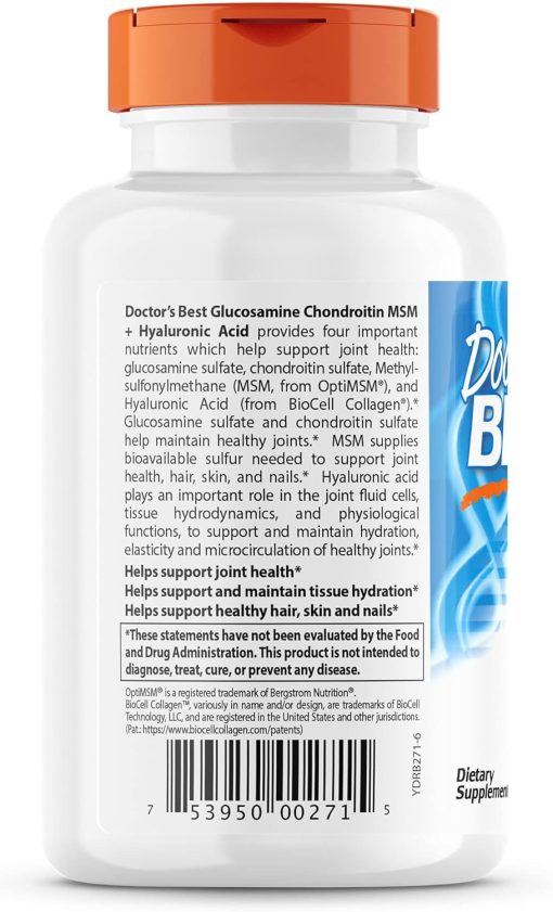 Doctor's Best Glucosamine Chondoitin MSM + Hyaluronic Acid - 150 veggie capsules