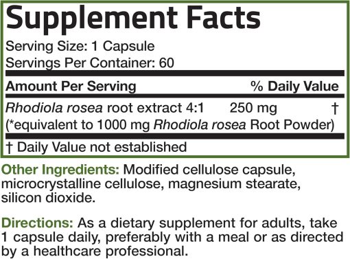 Bronson Rhodiola Rosea - 60 vegetarian capsules