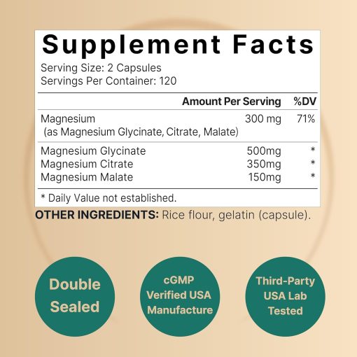 Naturebell Magnesium Glycinate + Citrate + Malate Triple Complex - 240 capsules