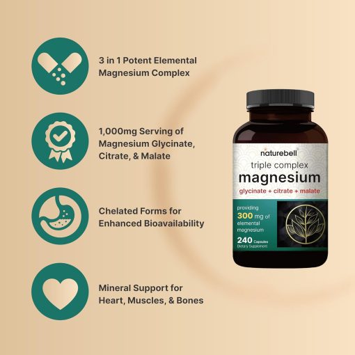Naturebell Magnesium Glycinate + Citrate + Malate Triple Complex - 240 capsules