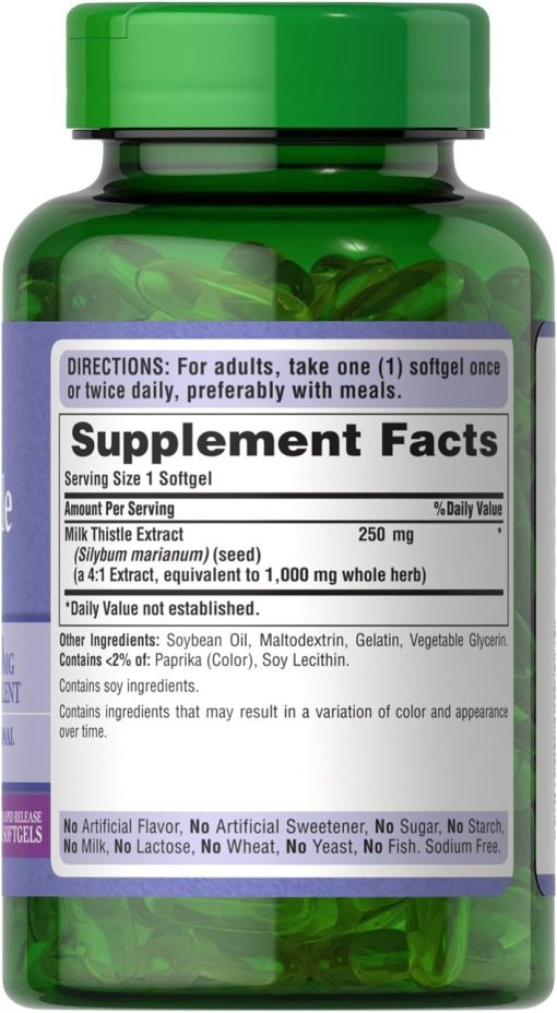 Puritan's Pride Milk Thistle Extract (1,000 mg) - 180 softgels