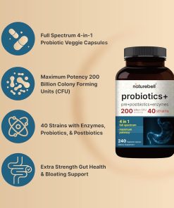 Naturebell Probiotics + Pre + Postbiotics + Enzymes (200 Billion CFU) - 240 vegetarian capsules