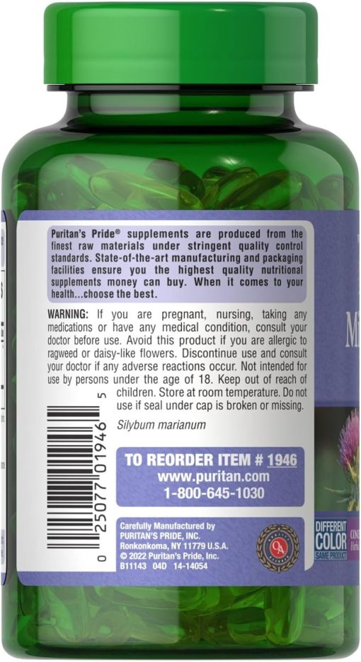 Puritan's Pride Milk Thistle Extract (1,000 mg) - 180 softgels