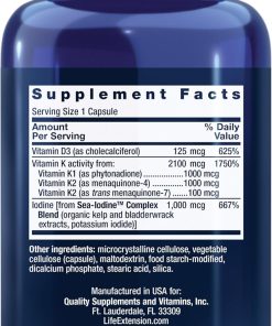 Life Extension Vitamins D and K with Sea-Iodine - 60 capsules