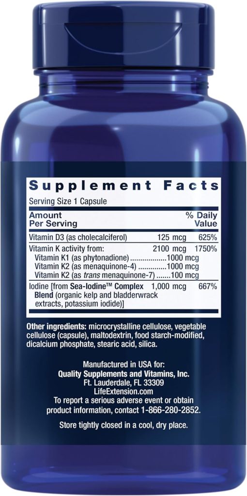 Life Extension Vitamins D and K with Sea-Iodine - 60 capsules