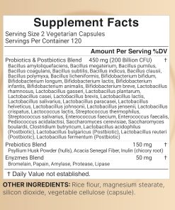 Naturebell Probiotics + Pre + Postbiotics + Enzymes (200 Billion CFU) - 240 vegetarian capsules