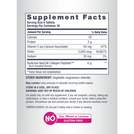 Neocell Collagen Peptides + Vitamin C & Biotin (6,000 mg) Grassfed - 180 tablets
