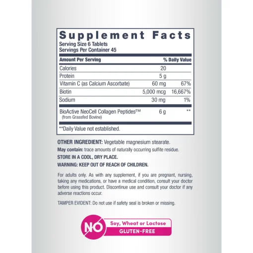 Neocell Collagen Peptides + Vitamin C & Biotin (6,000 mg) Grassfed - 270 tablets