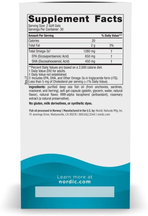 Nordic Naturals Omega-3 (1,280 mg) - 60 softgels