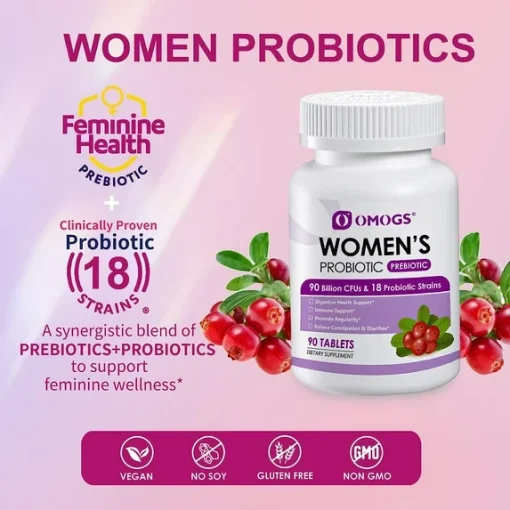 Omogs Women's Probiotic Prebiotic (90 billion CFUs & 18 Strains) - 90 tablets