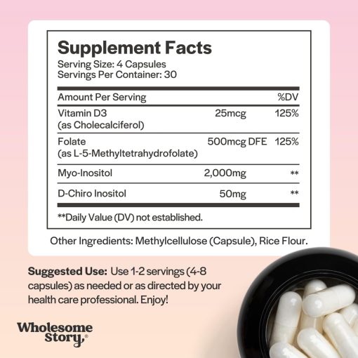 Wholesome Story Myo & D-Chiro Inositol with MTHF, Folate + Vitamin D3 - 120 vegetarian capsules