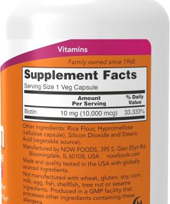 Now Biotin 10 mg (10,000 mcg) Extra Strength - 120 veg capsules