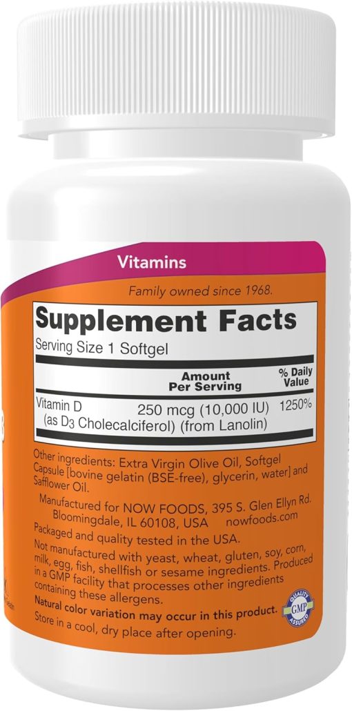 Now Vitamin D3 (10,000 IU) High Potency - 120 softgels