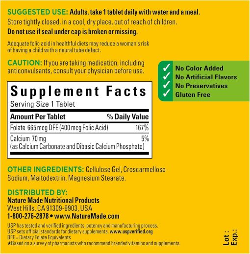 Nature Made Folic Acid (400 mcg) - 250 tablets