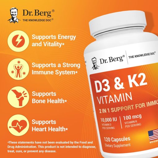 Dr.Berg Vitamin D3 (10,000 IU) + K2 (100 mcg) - 120 capsules