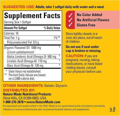 Nature Made Flaxseed Oil (1,000 mg) (500 mg Omega-3) - 100 softgels