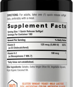 Horbaach Vitamin K2 MK-7 (100 mcg) + D3 (5,000 IU) - 180 softgels