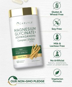 Carlyle Magnesium Glycinate + Ashwagandha Complex (2740 mg) - 120 vegetarian capsules