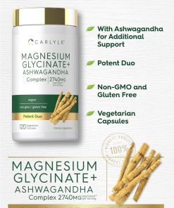 Carlyle Magnesium Glycinate + Ashwagandha Complex (2740 mg) - 120 vegetarian capsules