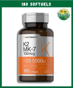 Horbaach Vitamin K2 MK-7 (100 mcg) + D3 (5,000 IU) - 180 softgels