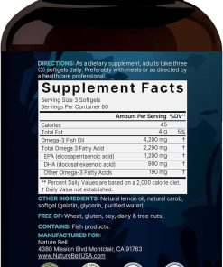 Naturebell Omega-3 Fish Oil (4,200 mg) Burpless Lemon Flavor - 180 softgels