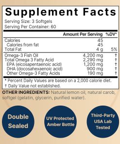 Naturebell Omega-3 Fish Oil (4,200 mg) Burpless Lemon Flavor - 180 softgels