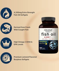 Naturebell Omega-3 Fish Oil (4,200 mg) Burpless Lemon Flavor - 180 softgels