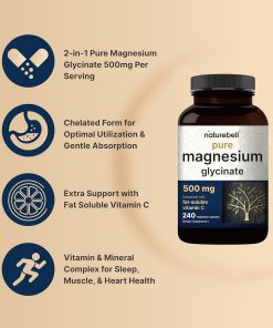 Naturebell Magnesium Glycinate (500 mg) Pure - 240 vegetarian capsules