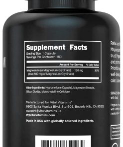Vital Vitamins Magnesium Glycinate (500 mg) Relaxation Support - 180 capsules