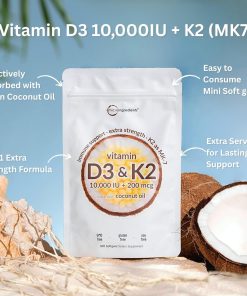 Micro Ingredients Vitamin D3 + K2 (10,000 IU + 200 mcg) - 300 softgels