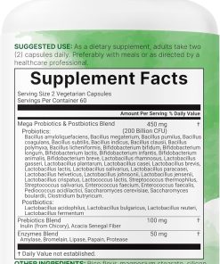 Micro Ingredients Mega Probiotics (200 Billions CFU) - 120 vegetarian capsules