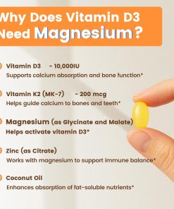 VEV Corefeel Vitamin D3 & K2 (10,000 IU - 200 mcg) + Magnesium - 300 softgels
