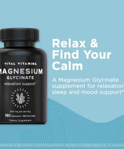 Vital Vitamins Magnesium Glycinate (500 mg) Relaxation Support - 180 capsules
