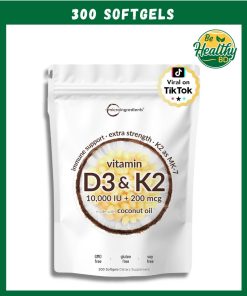 Micro Ingredients Vitamin D3 + K2 (10,000 IU + 200 mcg) - 300 softgels