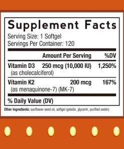 Doctor's Recipes Vitamin D3 (10,000 IU) + K2 (200 mcg) - 120 softgels