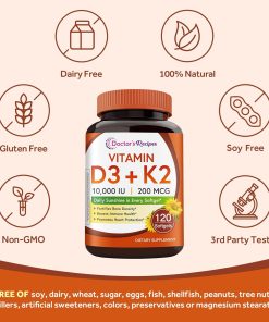 Doctor's Recipes Vitamin D3 (10,000 IU) + K2 (200 mcg) - 120 softgels