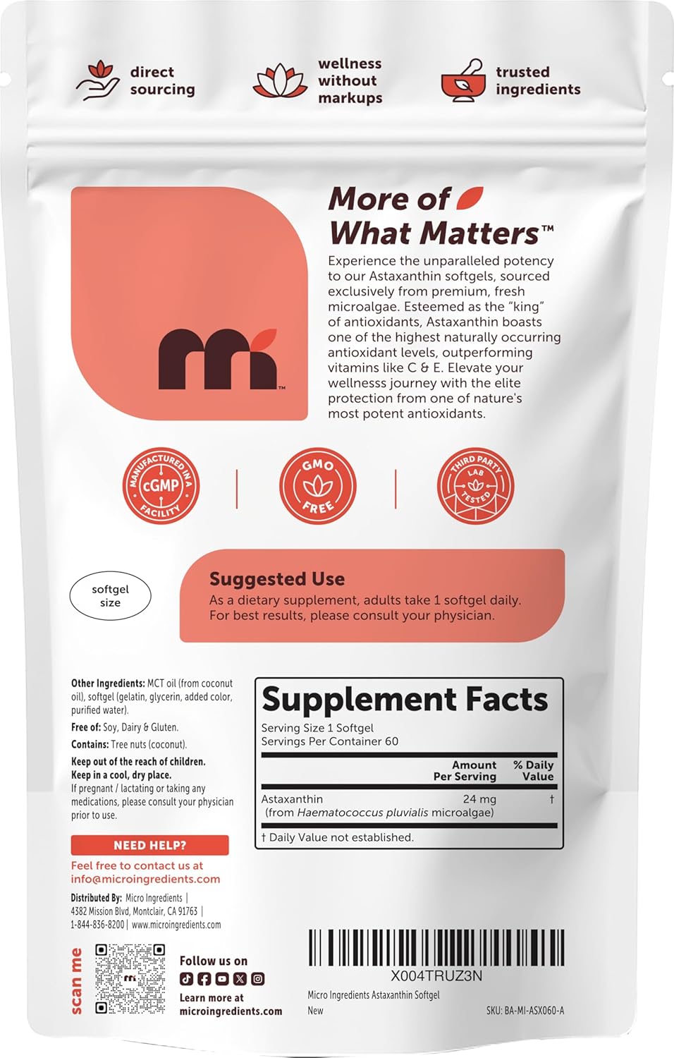Micro Ingredients Astaxanthin (24 mg) - 60 softgels