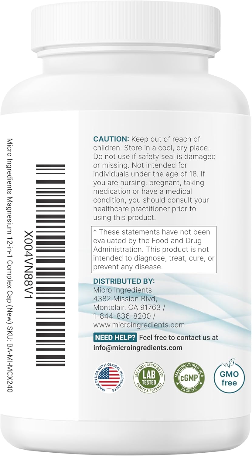 Micro Ingredients Magnesium 12-In-1 Complex (1,000 mg) - 240 vegetarian capsules