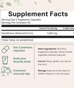 Micro Ingredients Glutathione Reduced (1,000 mg) Active Form - 120 vegetarian capsules