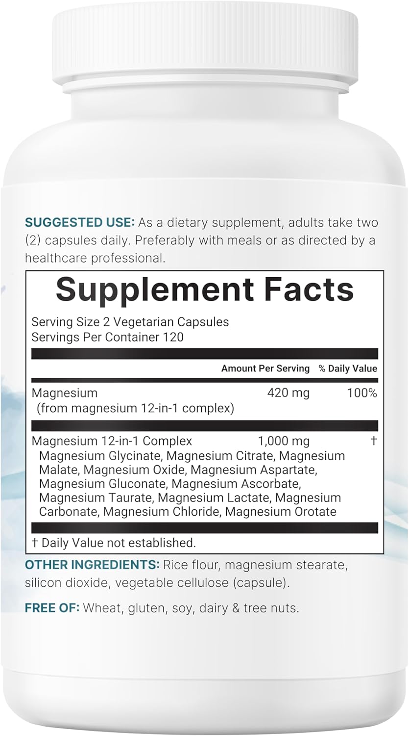 Micro Ingredients Magnesium 12-In-1 Complex (1,000 mg) - 240 vegetarian capsules