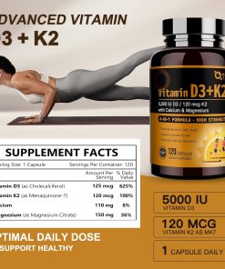 Nature Target Vitamin D3 + K2 (5,000 IU + 120 mcg) with Calcium & Magnesium - 120 capsules