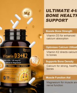 Nature Target Vitamin D3 + K2 (5,000 IU + 120 mcg) with Calcium & Magnesium - 120 capsules